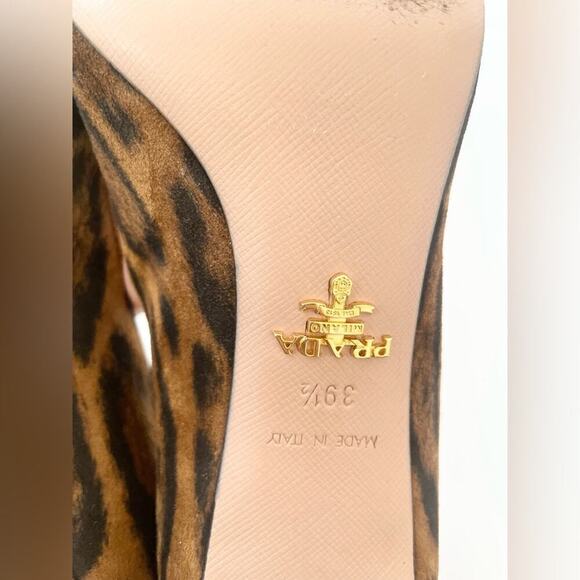 Prada Black Brown leather Calf Hair Leopard Print pointed toe pumps EU 39.5 - Picture 6 of 10